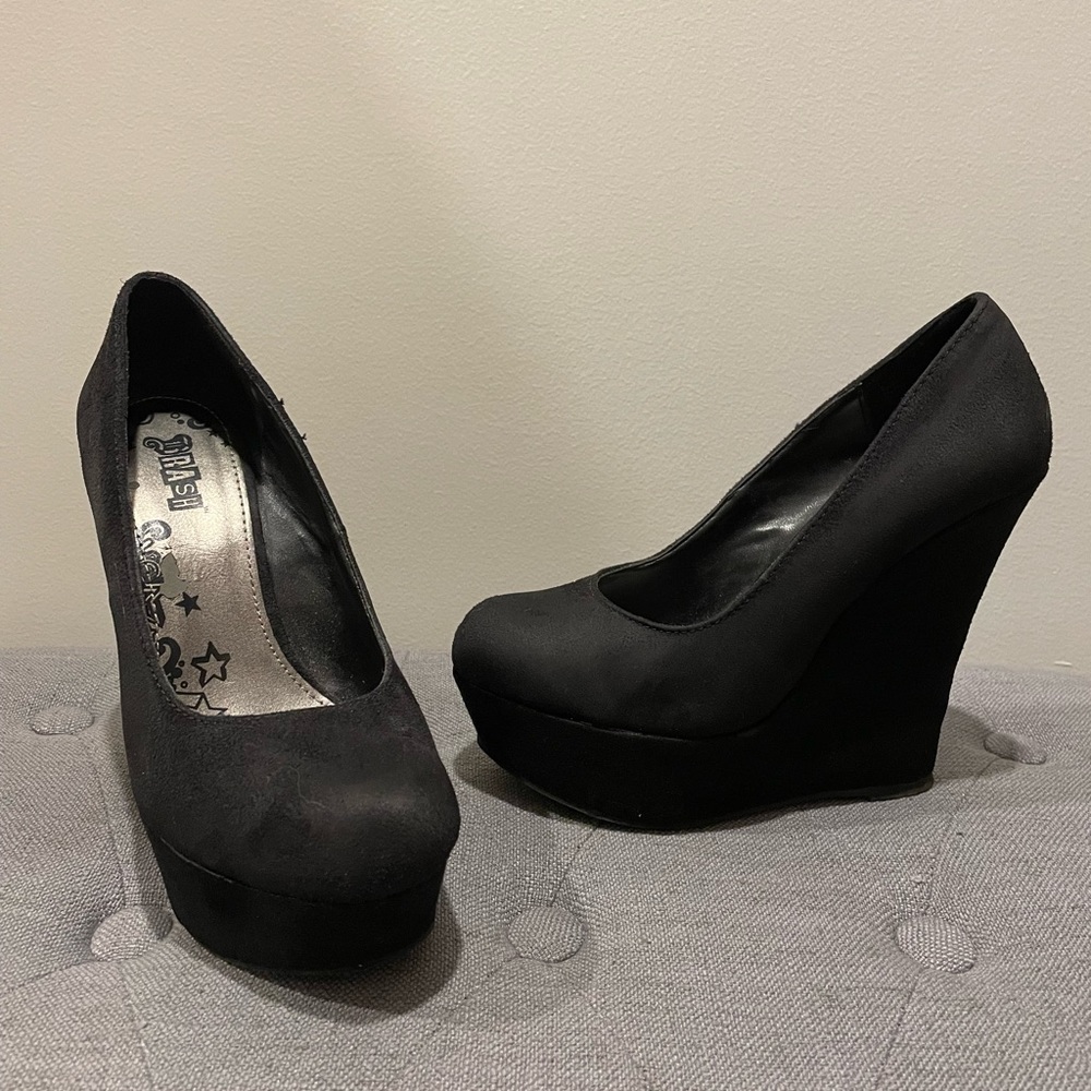 Black suede wedges